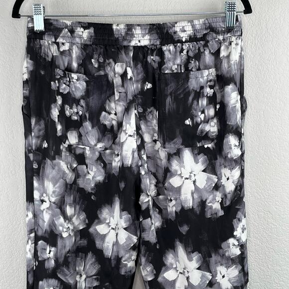 Rebecca Taylor Pleated Georgette Black Ghost Floral Ankle Silk Jogger Pants 4 - Picture 10 of 15